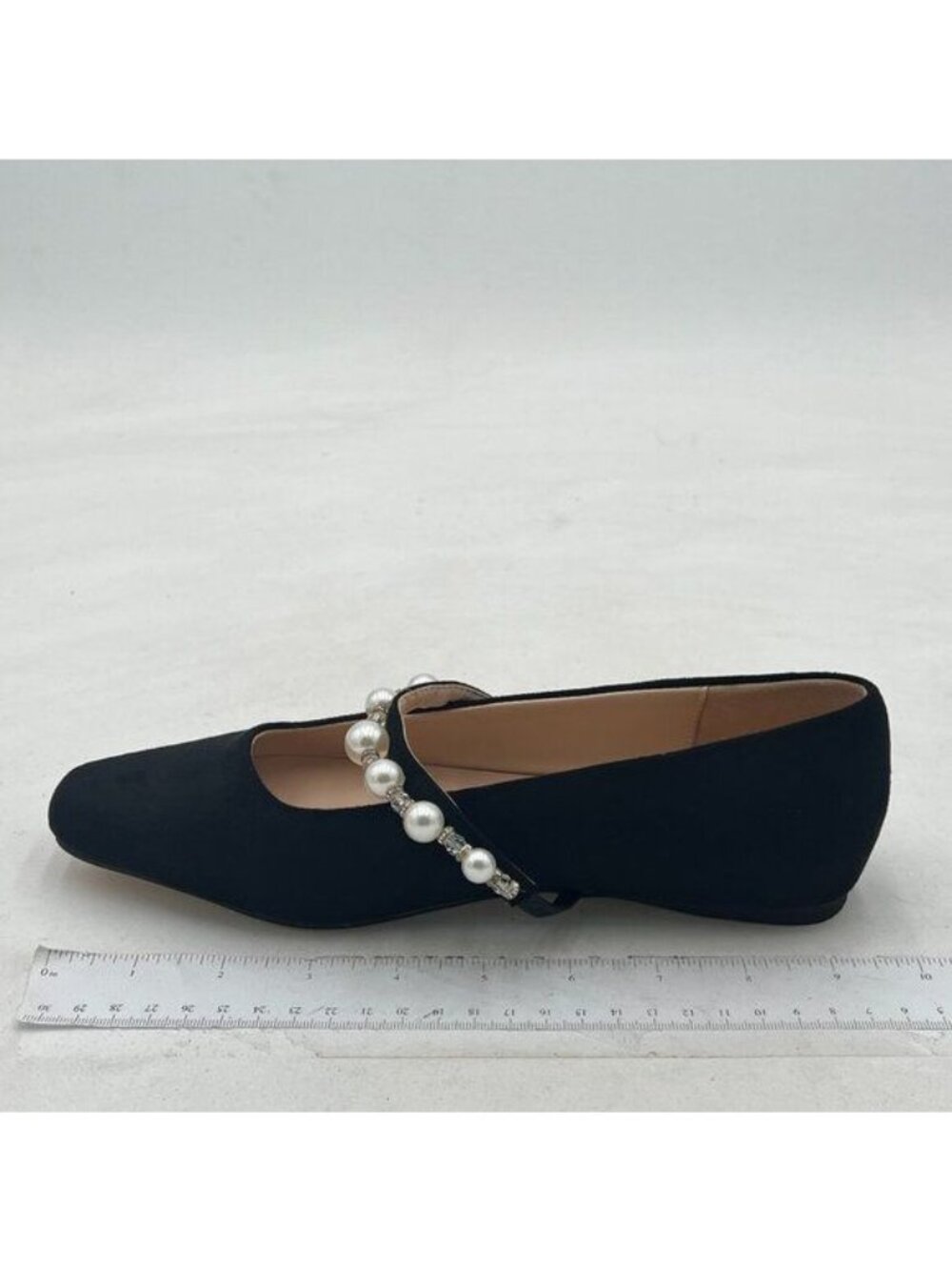 FOWT Women Square Toe Slip on Flats Pearl Studded Strap Elegant Pumps Wedding